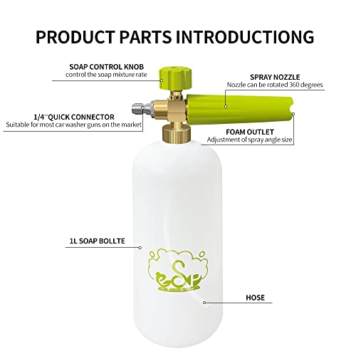 ESP EXTRA-SENSORY PERCEPTION ESP Foam Cannon Snow Foam Lance Pressure Power Jet Washer Quick Release Adjustable Nozzle with 1 Liter Bottle Washing Mitts 1 Towel - Image 3