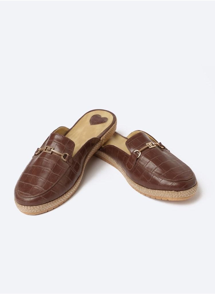 Zahwa - Slipper Circled Crocodile Accessories Leather Flat - Image 1