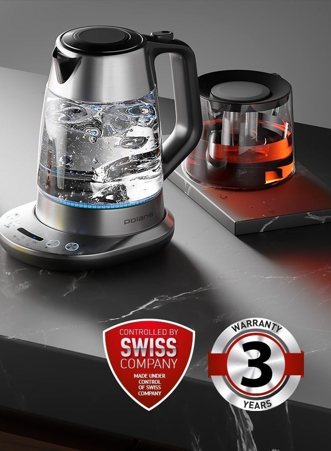 Polaris PWK 1775CGLD WiFi IQ Home AS Smart Kettle 1.7L, 40–100°C Temperature Control, App Control, LED LCD Touch Panel, Glass Body, STRIX Safety, Keep Warm – Silver - Image 4