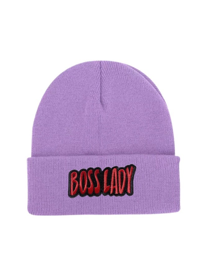 BOSS Trendy Lavender Knitted Beanie with Red "BOSS LADY" Embroidery – Best Seller