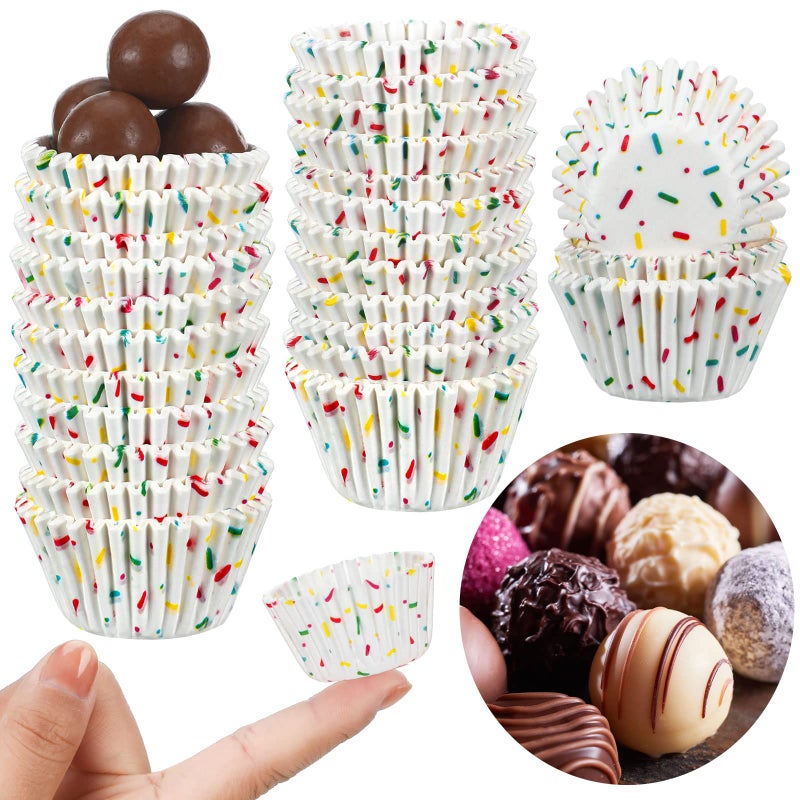 Funtery 600 Count Icing Design Mini Cupcake Liner Baking Cups Paper Small Candy Cups Making Supplies Baking Cupcake Liner Holiday Muffin Chocolate Making Wrappers Supplies Candy PaperWhite