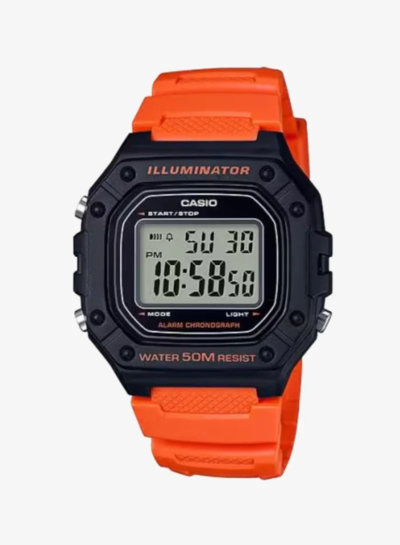 Casio Men's Digital Display Watch With Orange Resin Strap - W-218H-4B2