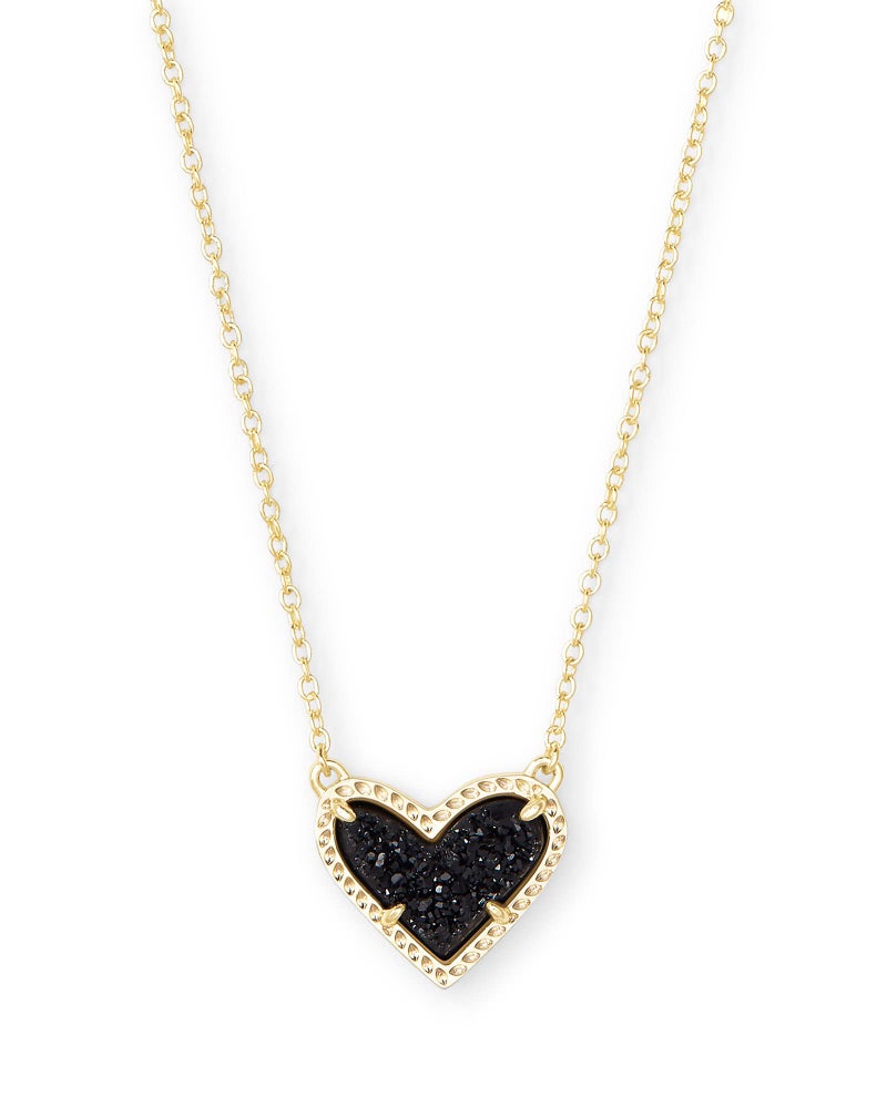Kendra Scott قلادة كندرا سكوت آري هارت القصيرة المصنوعة من النحاس المطلي بالذهب عيار 14، دروزي أسود، مجوهرات عصرية للنساء - Image 1