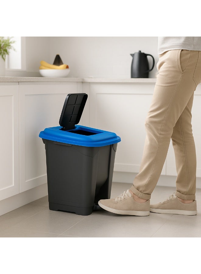 بلانيت سلة قمامة ببدّال قدم مع غطاء صندوق نفايات بلاستيكي متين، تحكّم بالروائح وتشغيل بدون لمس للمطبخ والمكتب والحمام | حجم كبير(Liter 30, ازرق) - Image 2