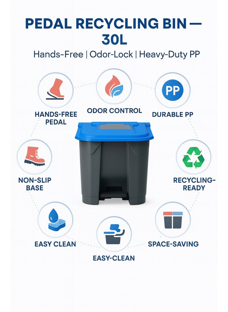 بلانيت سلة قمامة ببدّال قدم مع غطاء صندوق نفايات بلاستيكي متين، تحكّم بالروائح وتشغيل بدون لمس للمطبخ والمكتب والحمام | حجم كبير(Liter 30, ازرق) - Image 5