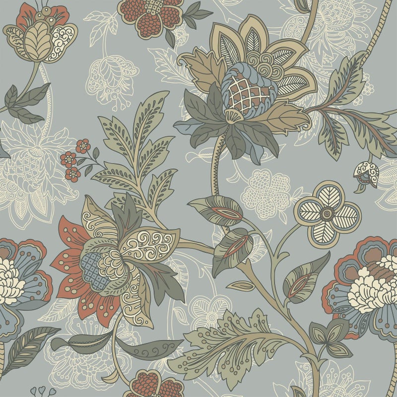 WESTICK Grayish Blue Floral Wallpaper Peel and Stick Boho Floral Contact Paper Self Adhesive Vinyl Folk Wall Paper Vintage Medallion Flower Wallpaper for Laundry Room Bedroom Walls 175 x 100