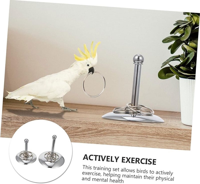 قطعتان من حلقات تدريب الببغاء، ألعاب طيور تفاعلية لتطوير المهارات الحركية والذكاء، حجم متوسط كبير - Image 5