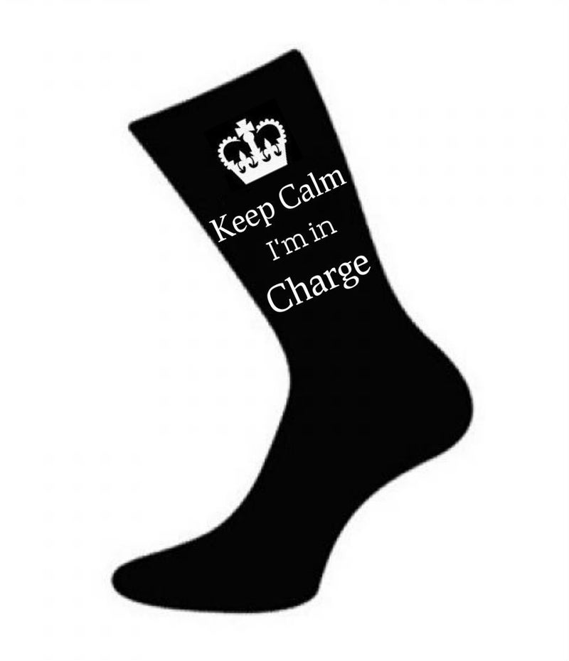 Oaktree Gifts Mens Black Keep Calm i'm in Charge Socks - Image 1