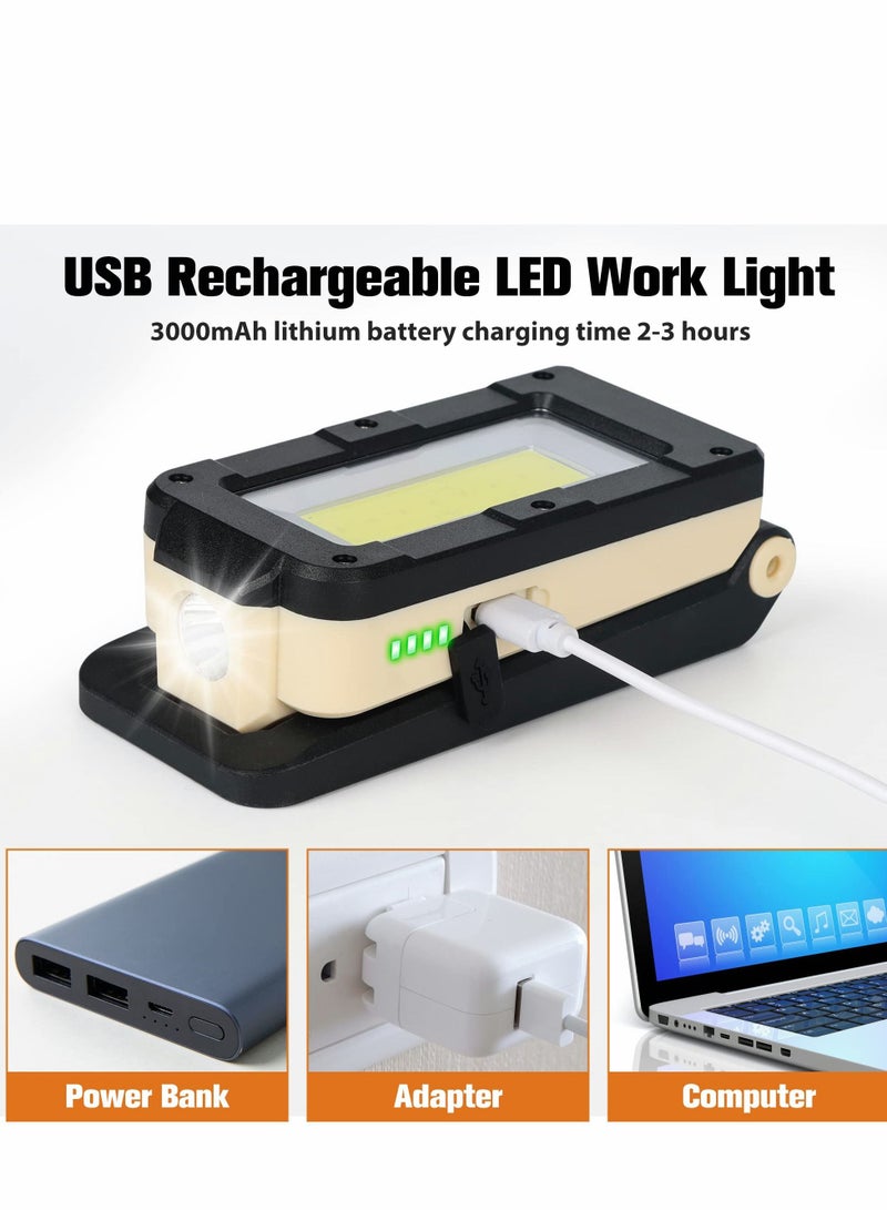 Excefore LED Work Light, Rechargeable Light Mechanic COB Inspection 1200 Lumens & IPX4 Waterproof with Magnetic Hanging Hook, Job Site Lighting for Camping, Car Repairing, Backpacking, Yellow - Image 3