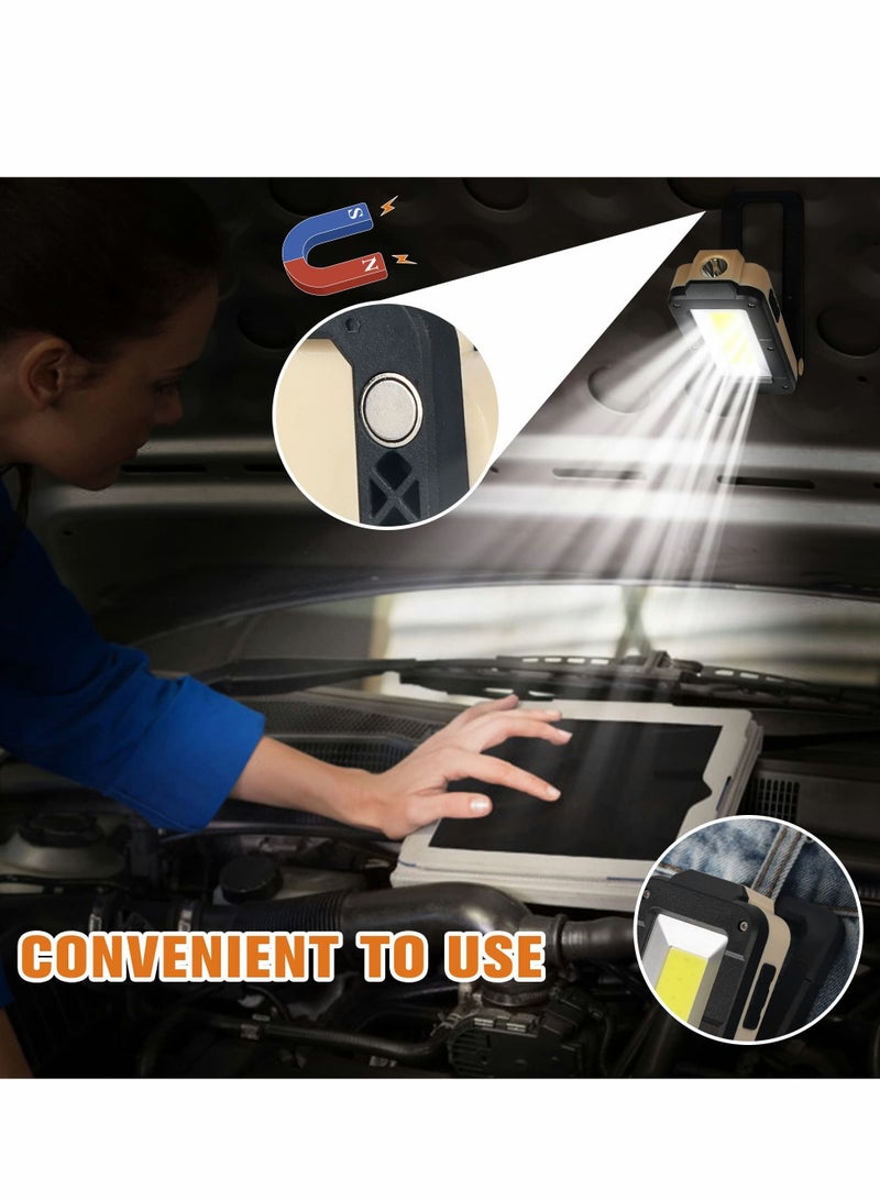 Excefore LED Work Light, Rechargeable Light Mechanic COB Inspection 1200 Lumens & IPX4 Waterproof with Magnetic Hanging Hook, Job Site Lighting for Camping, Car Repairing, Backpacking, Yellow - Image 2