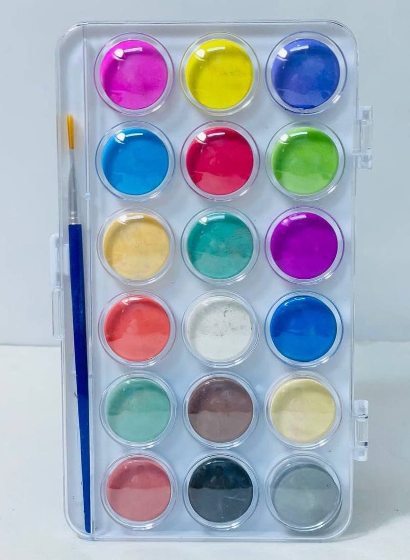 علبة الوان الماية الحجارة  العلبة بغطاء و فرشة بالألوان المختلفة العلبة ١٨ لون الوان مائية
