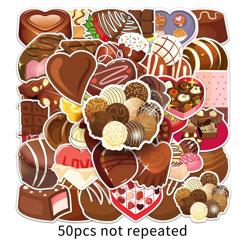 50 Chocolate Cartoon Food Childrens Stickers Cute Hand Book Mobile Phone Case Luggage Case Goo Card Waterproof Decoration 50 Chocolate -780 