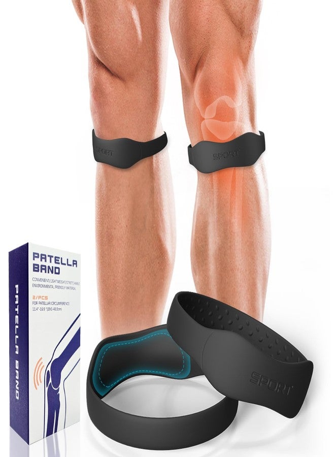 CJing Silicone Knee Patellar Tendon Support Strap - 2 Pack Patella Band for Tendonitis Jumpers Pain Relief - Knee Brace for Men & Women - Knee Band Stabilizer for Running Sports Basketball Hiking (Black, Small) - Image 1