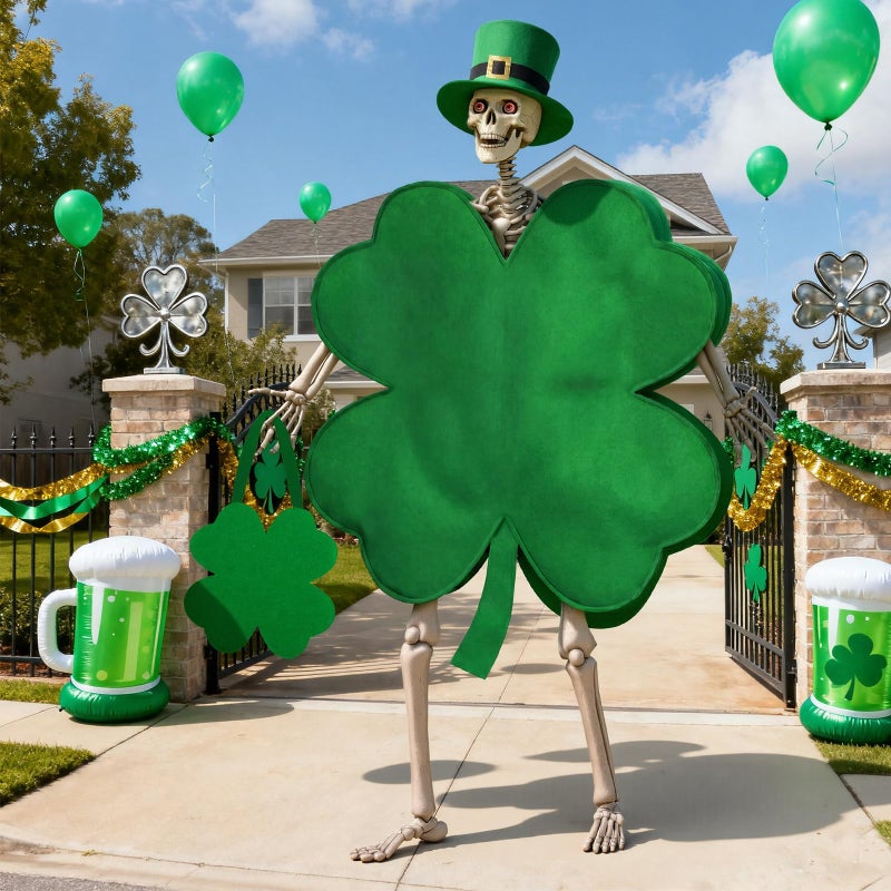 Chicingyou 3 Pcs 12 ft Skeleton Clothes Accessories Including Hat and Cloth with Basket for 12 ft Skeleton Outfit Dress(3 Pcs,St. Patrick's Day) - Image 5