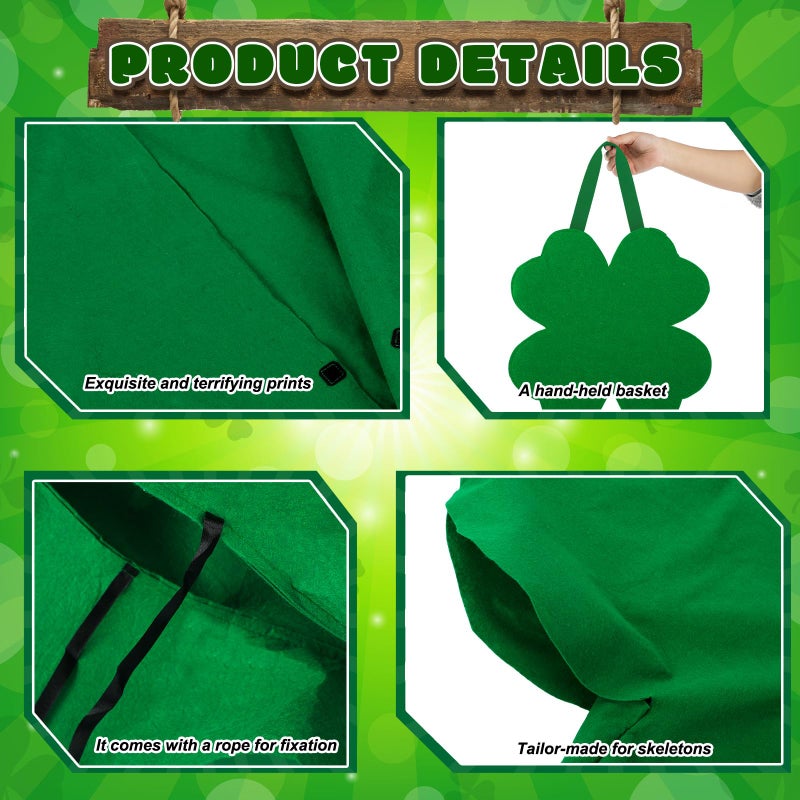 Chicingyou 3 Pcs 12 ft Skeleton Clothes Accessories Including Hat and Cloth with Basket for 12 ft Skeleton Outfit Dress(3 Pcs,St. Patrick's Day) - Image 3