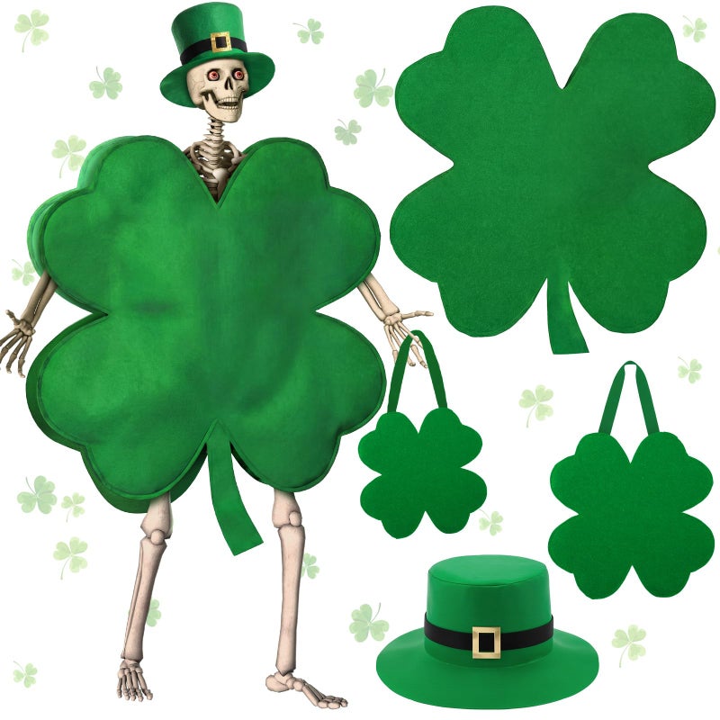 Chicingyou 3 Pcs 12 ft Skeleton Clothes Accessories Including Hat and Cloth with Basket for 12 ft Skeleton Outfit Dress(3 Pcs,St. Patrick's Day) - Image 1