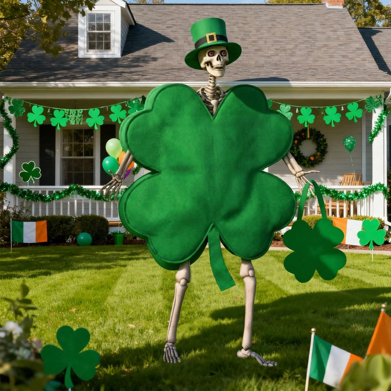 Chicingyou 3 Pcs 12 ft Skeleton Clothes Accessories Including Hat and Cloth with Basket for 12 ft Skeleton Outfit Dress(3 Pcs,St. Patrick's Day) - Image 4