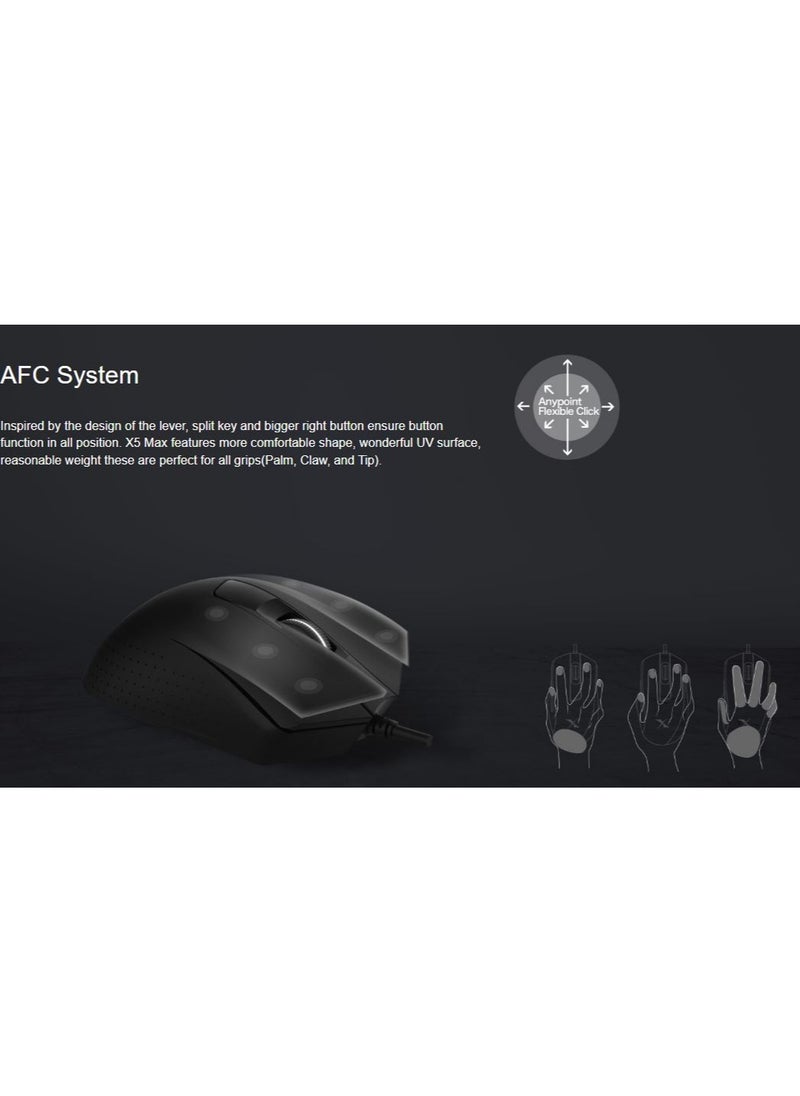 Bloody - X5 MAX Gaming Mouse USB – 10K BC3332 Sensor – 4 Performance Switches ( P-CPI, D-CPI, LOD, Report Rates ) – Texturized Rubber Grips – Perfect for all Grips (Palm, Claw, Tip) - Image 1