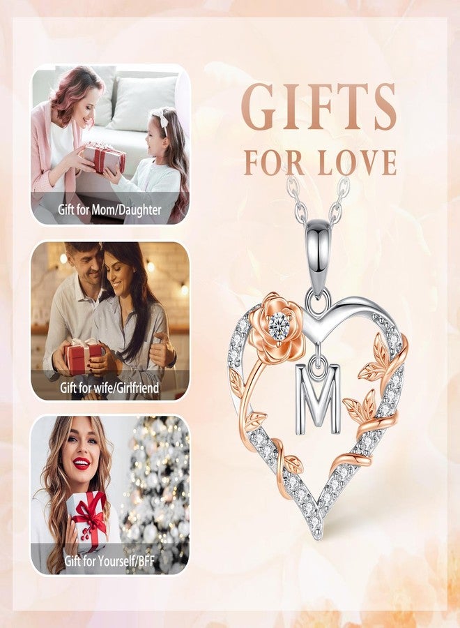 EUDORA Rose Heart Initial Necklace for Women Letter Alphabet Initial Necklaces Copper Rhodium Plated Pendant with Cubic Zirconia, Initials Jewelry Gifts for Women Wife Mother, 18", Small, Copper - Image 4