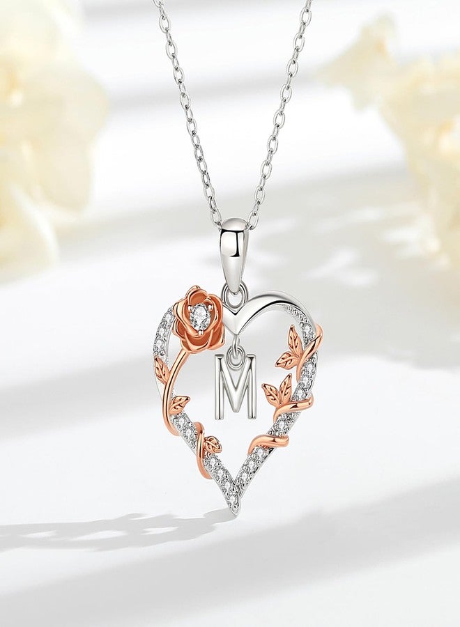 EUDORA Rose Heart Initial Necklace for Women Letter Alphabet Initial Necklaces Copper Rhodium Plated Pendant with Cubic Zirconia, Initials Jewelry Gifts for Women Wife Mother, 18", Small, Copper - Image 3
