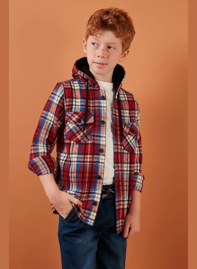 Lela Lela Plaid Hooded Pocket Winter Lumberjack Shirt Boy SHIRT CF24W81779