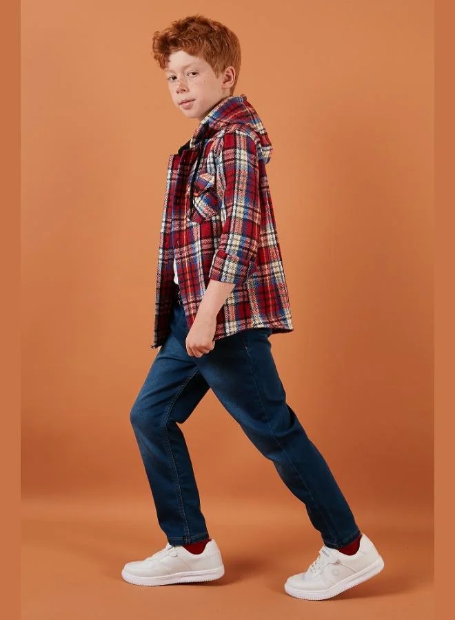 Lela Lela Plaid Hooded Pocket Winter Lumberjack Shirt Boy SHIRT CF24W81779