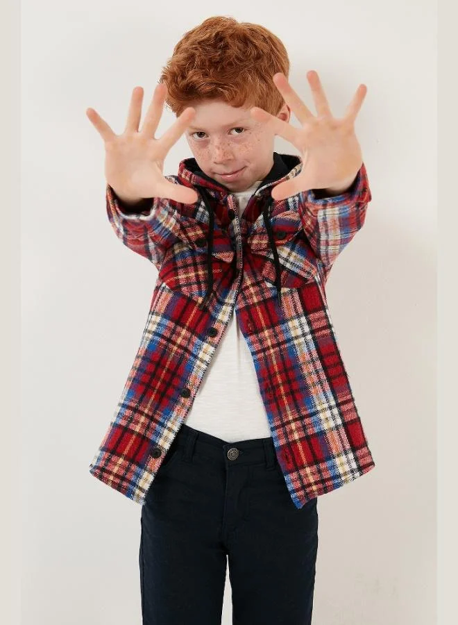 Lela Lela Plaid Hooded Pocket Winter Lumberjack Shirt Boy SHIRT CF24W81779