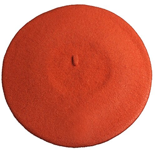 ICSTH French Beret - Wool Solid Color Womens Beanie Cap Hat (One Size, Orange) - Image 1
