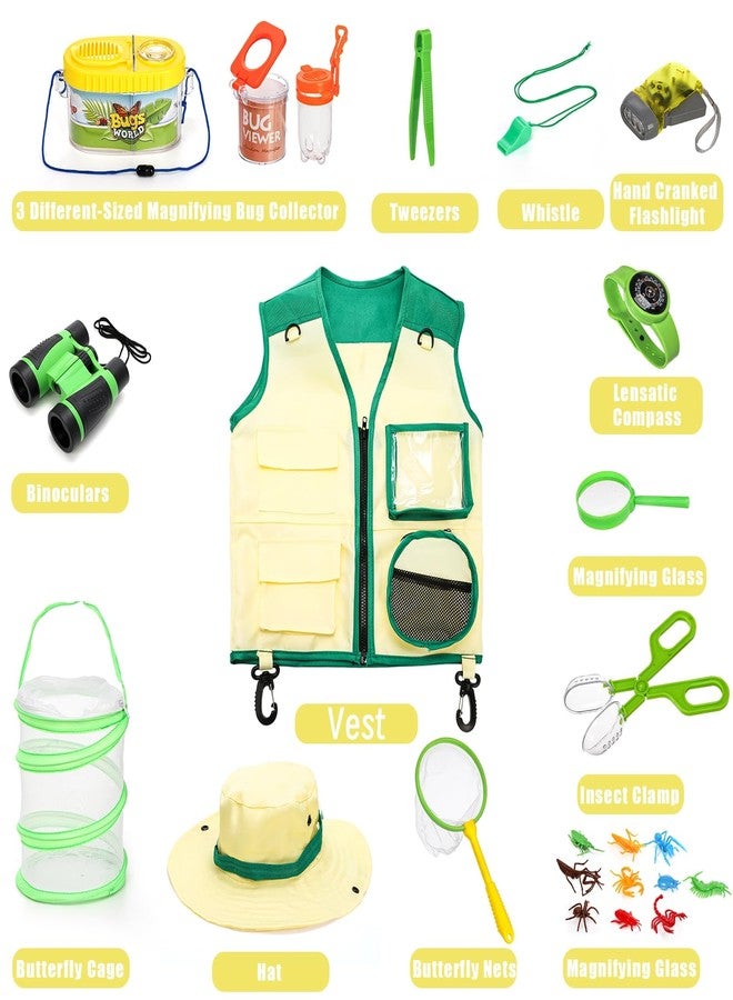 Coloch 24 Pieces Kids Outdoor Explorer Kit & Bug Catcher Kit, Bug Catching Kit with Vest, Hat, Organizing Bag, Butterfly Net, Compass and Bug Collectors - Image 2