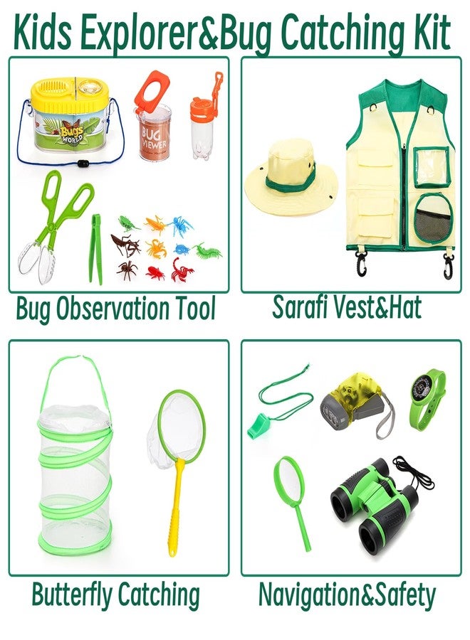 Coloch 24 Pieces Kids Outdoor Explorer Kit & Bug Catcher Kit, Bug Catching Kit with Vest, Hat, Organizing Bag, Butterfly Net, Compass and Bug Collectors - Image 4