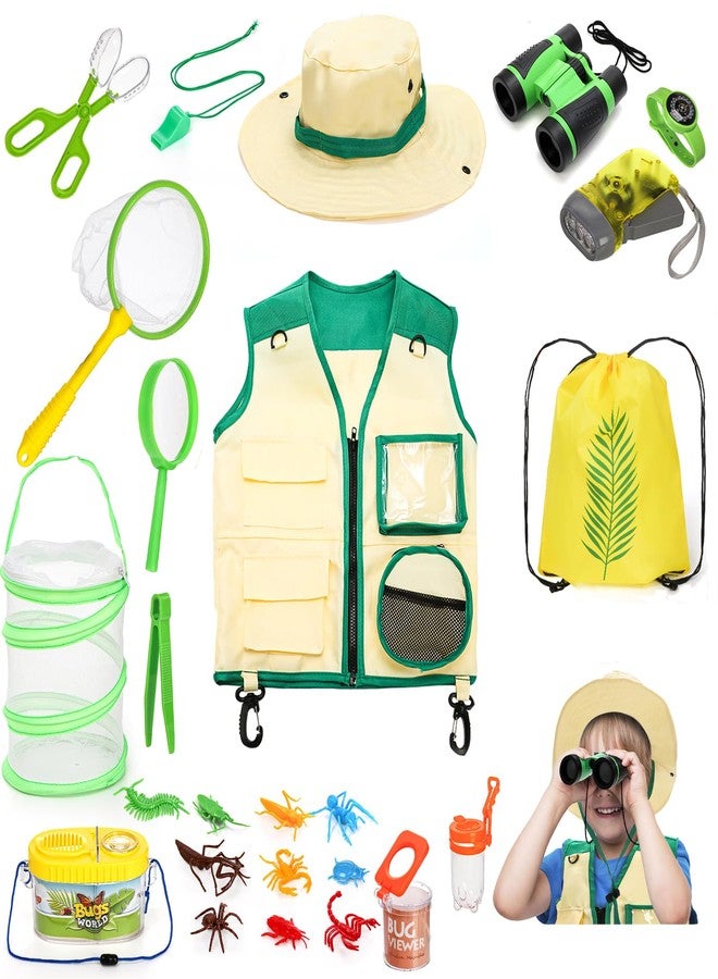 Coloch 24 Pieces Kids Outdoor Explorer Kit & Bug Catcher Kit, Bug Catching Kit with Vest, Hat, Organizing Bag, Butterfly Net, Compass and Bug Collectors - Image 1