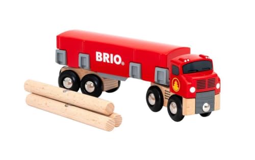 BRIO World 33657 Lumber Truck 6Piece Wooden Toy Train Set Ideal for Kids Ages 3 and Up Made with Sustainable Wood Magnetic Crane Compatible - Image 1