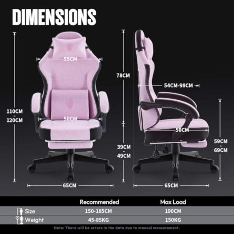 Gaming Chair for long-hour use: pink ergonomic high-back office chair with pocket spring cushion, massage lumbar support, retractable footrest, 300LBS capacity - Image 2