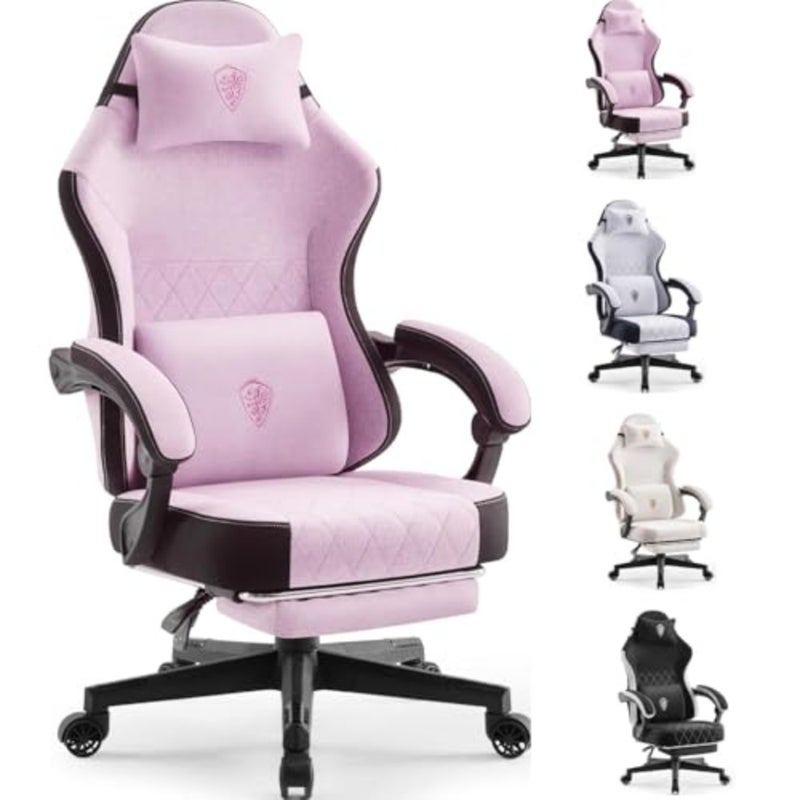 Gaming Chair for long-hour use: pink ergonomic high-back office chair with pocket spring cushion, massage lumbar support, retractable footrest, 300LBS capacity - Image 1