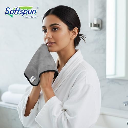 SOFTSPUN Microfiber Hand & Face Wipes 280 GSM 20x30 Cms, 4 Piece Towel Set, (Light Grey) Super Soft & Silky for Hand, Face and Body - Hypoallergenic Sensitive Skin Wipes & Washcloths. - Image 5