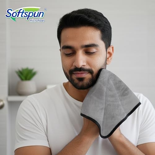 SOFTSPUN Microfiber Hand & Face Wipes 280 GSM 20x30 Cms, 4 Piece Towel Set, (Light Grey) Super Soft & Silky for Hand, Face and Body - Hypoallergenic Sensitive Skin Wipes & Washcloths. - Image 4
