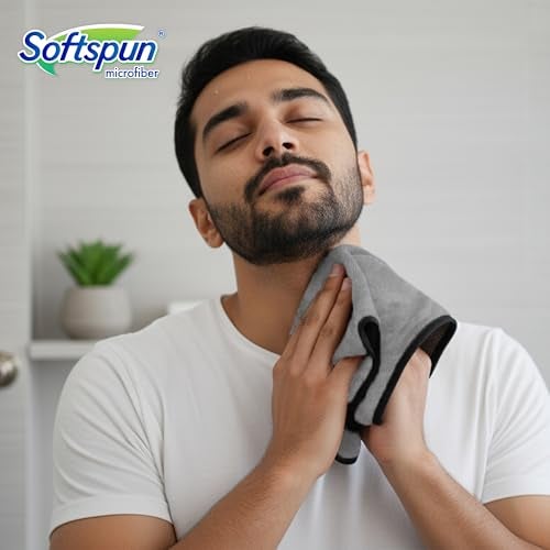 SOFTSPUN Microfiber Hand & Face Wipes 280 GSM 20x30 Cms, 4 Piece Towel Set, (Light Grey) Super Soft & Silky for Hand, Face and Body - Hypoallergenic Sensitive Skin Wipes & Washcloths. - Image 2