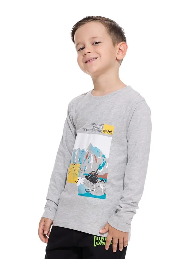 victor and jane Victor And Jane Boys Grey Mountain Print Long Sleeve T-Shirt