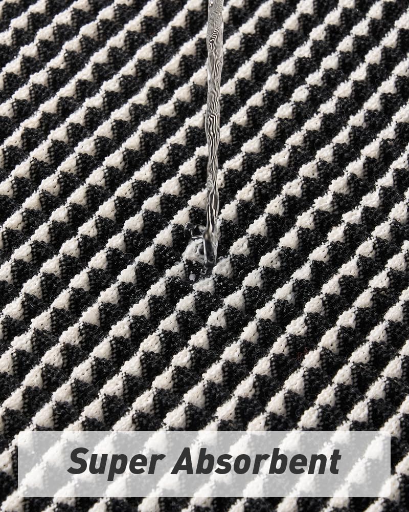 AMOAMI Upgraded Waffle Runner Rug Super Absorbent Non Slip Bath Mats for Bathroom Machine Washable Bathroom Runner Rug with Tassels, Ideal for Hallway Bedroom Laundry Room, 2' x 4', Black & Cream - Image 2