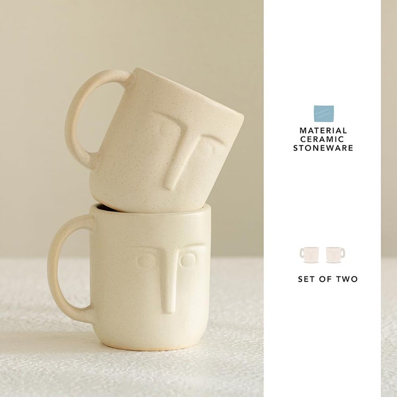 Ellementry Moai Ceramic Mug Set of 2 350 ml Each Stylish Ceramic Mug for Coffee Tea Milk Dishwasher Safe Trendy Everyday Use Coffee Cup for Office Home Travel Perfect for Birthday Gift - Image 4