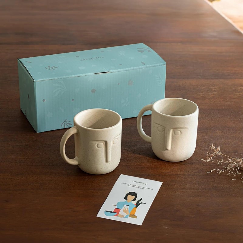 Ellementry Moai Ceramic Mug Set of 2 350 ml Each Stylish Ceramic Mug for Coffee Tea Milk Dishwasher Safe Trendy Everyday Use Coffee Cup for Office Home Travel Perfect for Birthday Gift - Image 1