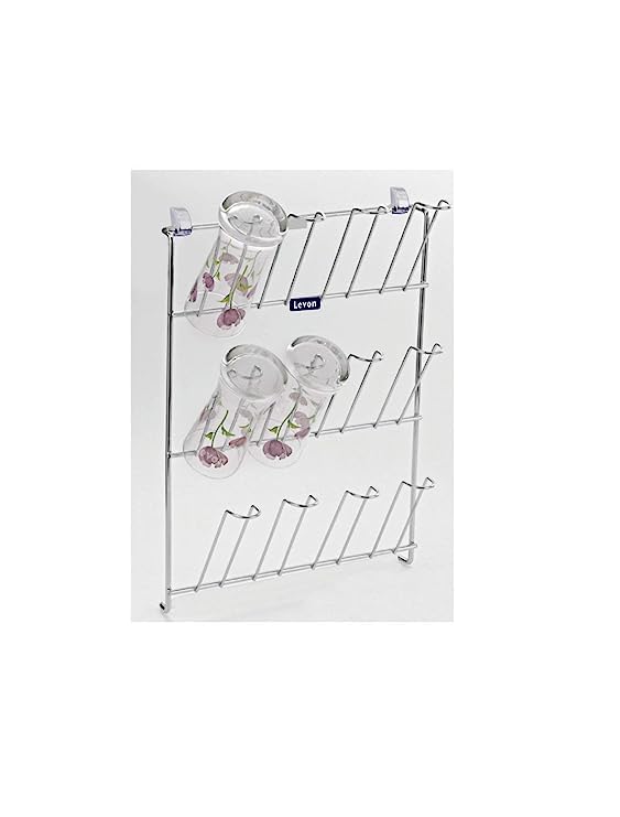LEVON Stainless Steel Wall Mounting Glass Holder For Kitchen, Bars, Pubs | 12 Glass Storage Organizer - Size (315 X 70 X 504 mm) - Image 5