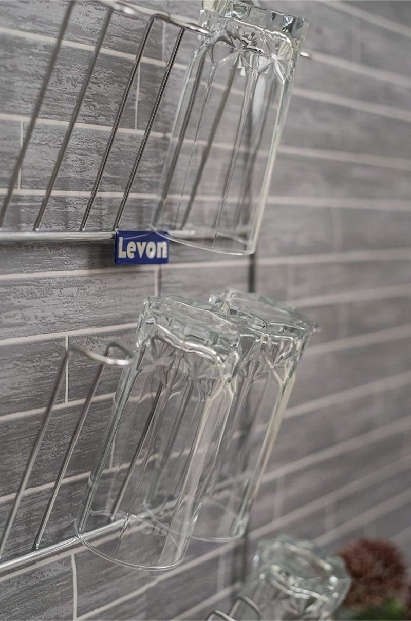 LEVON Stainless Steel Wall Mounting Glass Holder For Kitchen, Bars, Pubs | 12 Glass Storage Organizer - Size (315 X 70 X 504 mm) - Image 2