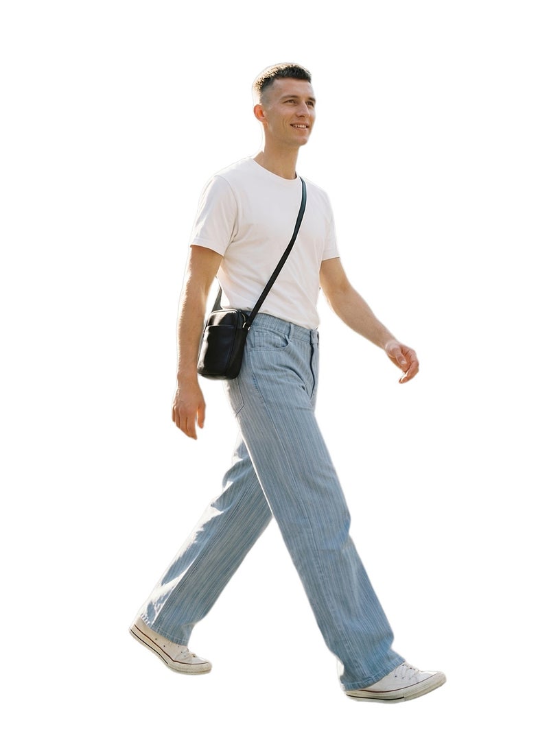 Men'S Light Blue Vertical Striped Jacquard Baggy Jeans Loose Wide Leg Straight Fit Denim Pants Retro Casual Streetwear Trousers for Men Spring Summer Fashion Comfortable Soft Denim Pants wit - Image 1