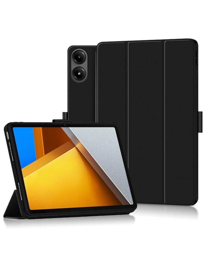 Case Compatible with Xiaomi Poco Pad 12.1-inch 2024 with Auto Sleep/Wake, Slim Flip Tri-fold Stand Function PU Leather Case Shockproof Protective Cover - Image 1