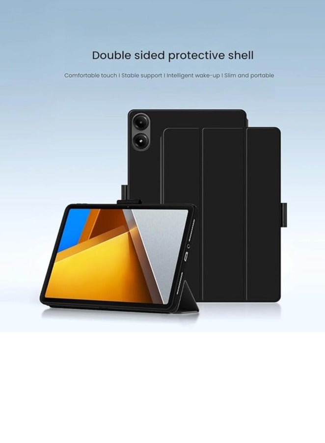 Case Compatible with Xiaomi Poco Pad 12.1-inch 2024 with Auto Sleep/Wake, Slim Flip Tri-fold Stand Function PU Leather Case Shockproof Protective Cover - Image 2