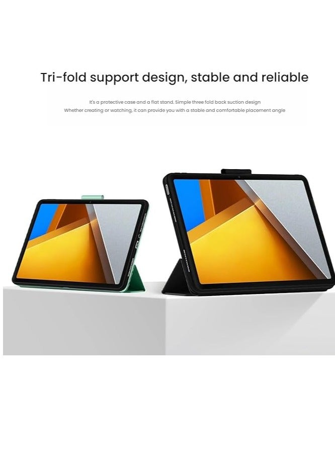 Case Compatible with Xiaomi Poco Pad 12.1-inch 2024 with Auto Sleep/Wake, Slim Flip Tri-fold Stand Function PU Leather Case Shockproof Protective Cover - Image 3
