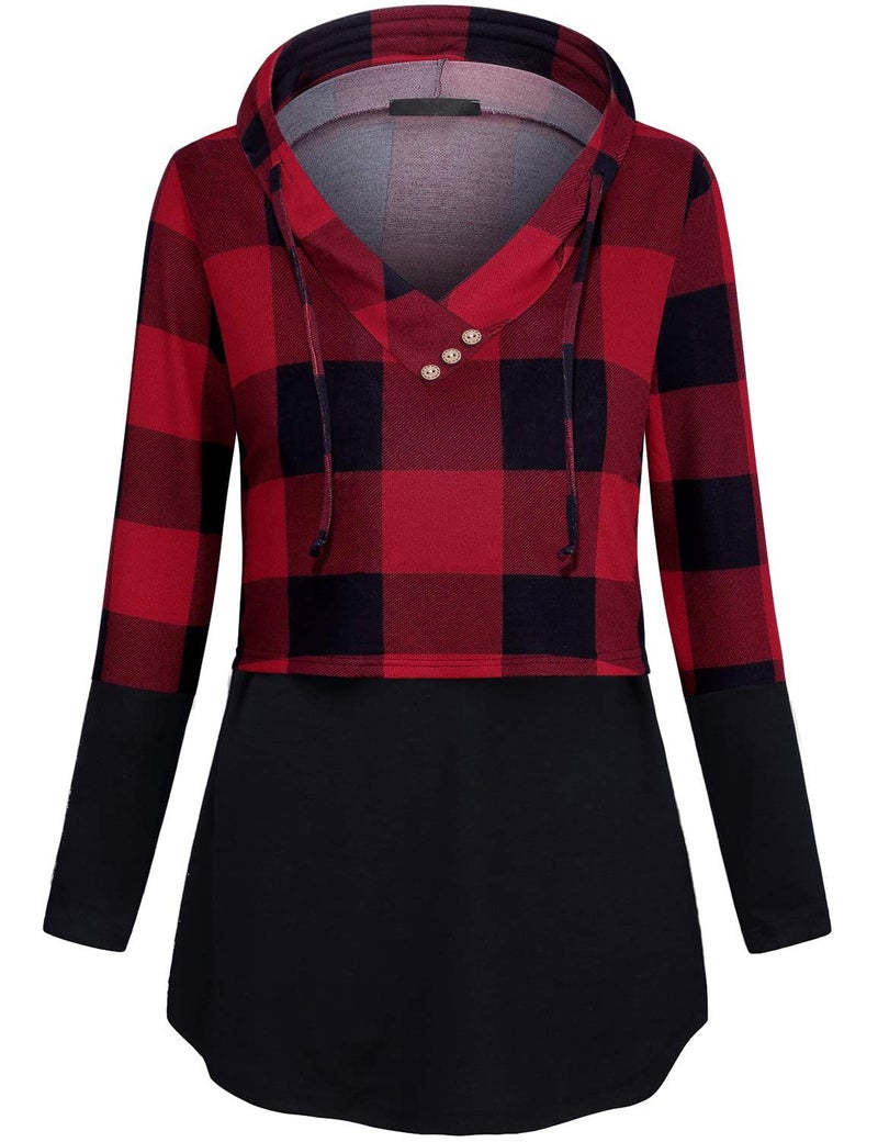 connche Plus Size Maternity Clothes, Quinee Latched Mama Nursing Shirts for Breastfeeding Cute Womens Sweatshirts and Hoodie Casual Pregnancy Sweater Fall Postpartum Pullover Black Red Plaid S - Image 2