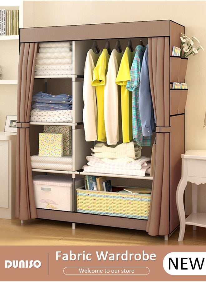 Portable Fabric Wardrobe Clothes Storage Organizer with Side Pockets, Fabric Wardrobe for Clothing with Hanging Rail, Combination Wardrobe, Steel Pipe Thickened Reinforced Storage Cabinet, Clothes Rack for Bedroom, Cloakroom - pzsku/Z5DF2CDF84BF63D6BF64EZ/45/_/1733539138/38790312-29d4-4baf-b236-99084d73b0d2