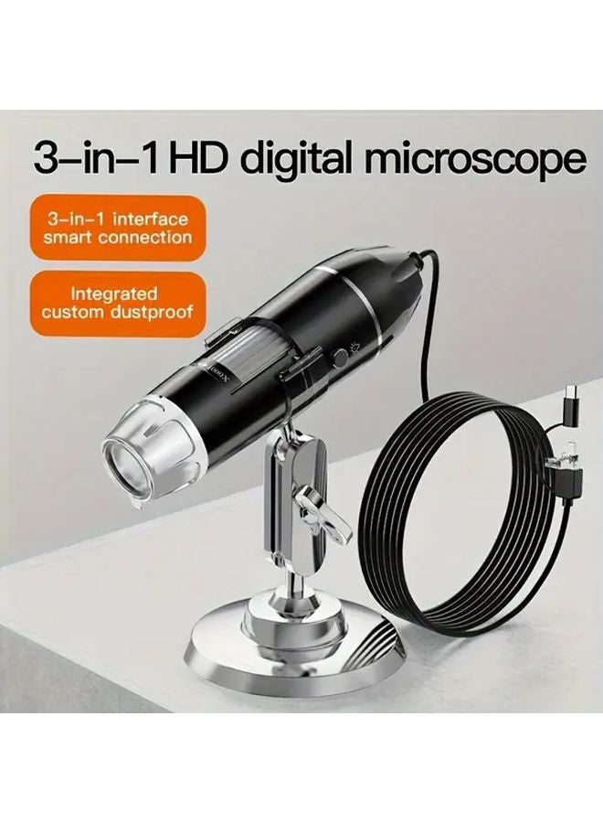 1600X Digital Microscope Camera Black 3 in 1 Portable for Laptop Industrial Circuit Board Knitwear Testing - Image 1